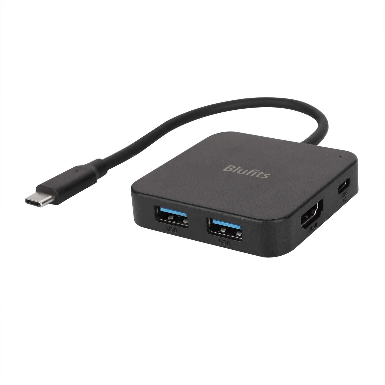 Blufits USB C Hub (4-in-1) with 4K HDMI, USB-C and 1 USB-A data port and PD charging port, compatible with laptops and other Type C devices (4K HDMI USB3.0 SD 100W PD)